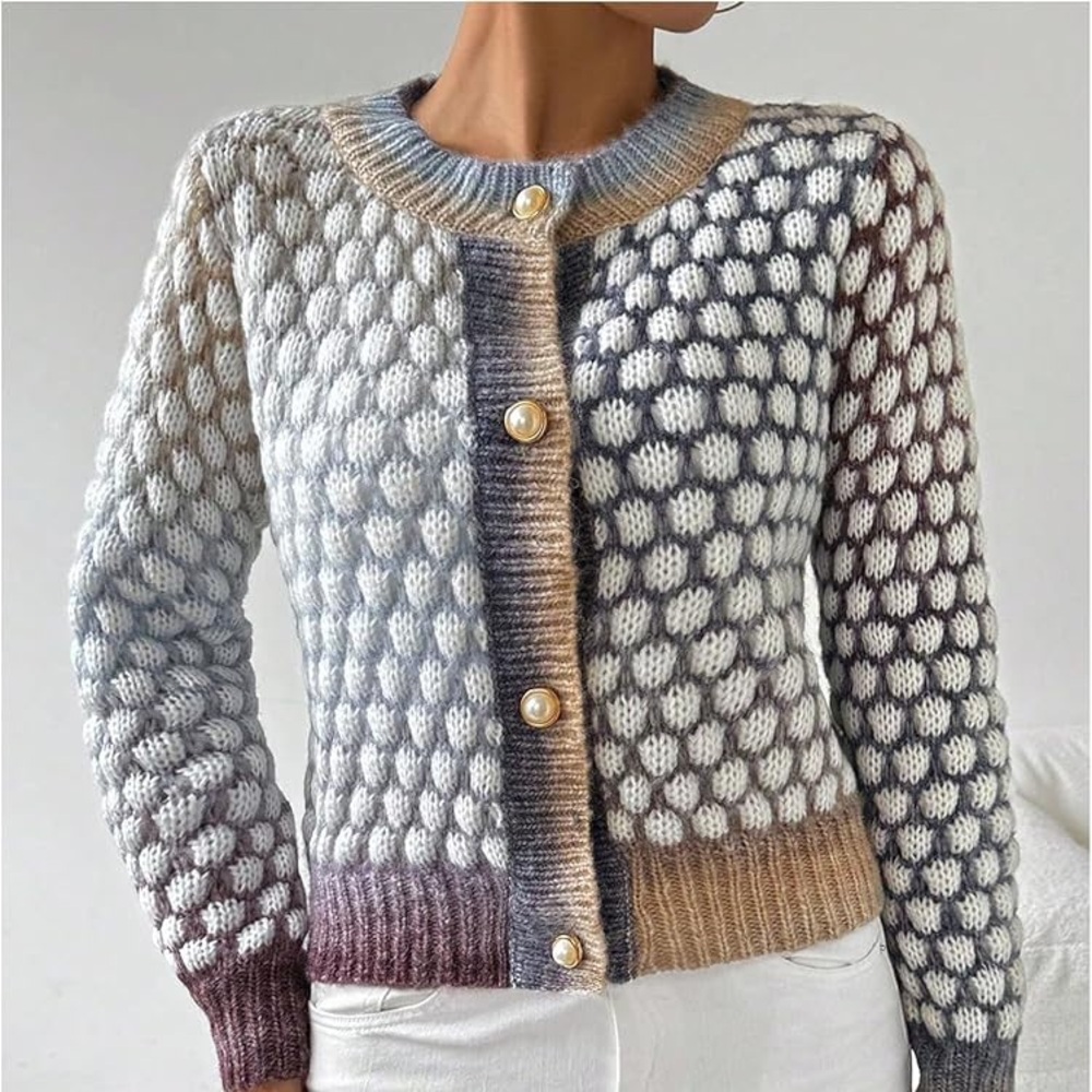 Pearl Button Multicolor Patterned Women's Sweater - image 5